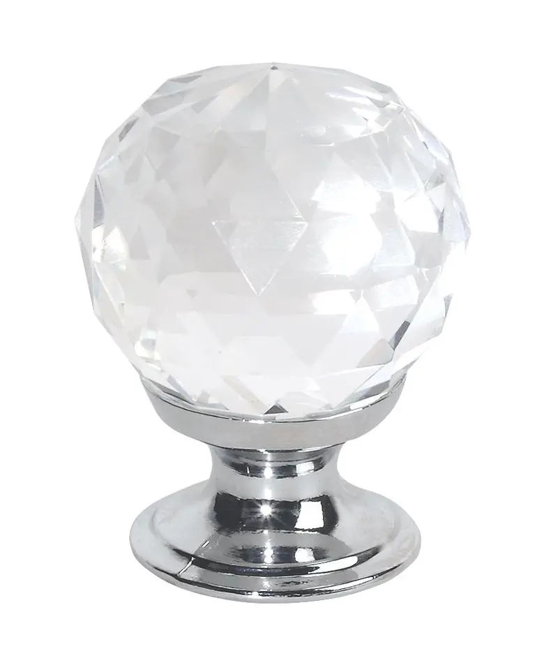 2-Pack Modern Faceted Glass Cabinet Knobs – Polished Chrome, 30Mm 1