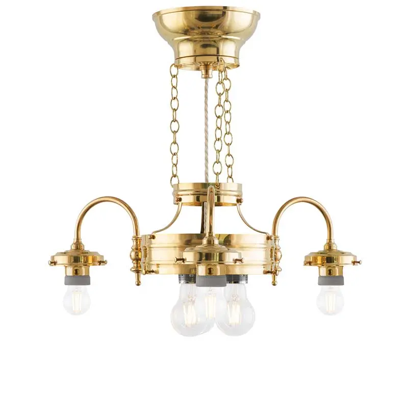 3-Arm Brass Ring Chandelier – Minimalist Unshaded Style 1