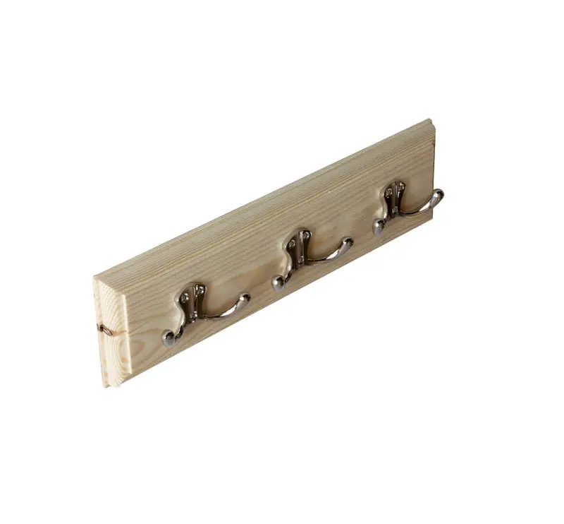 35 Cm Pine Coat Hook Rail With Bårebo Nickel-Plated Double Hooks 1