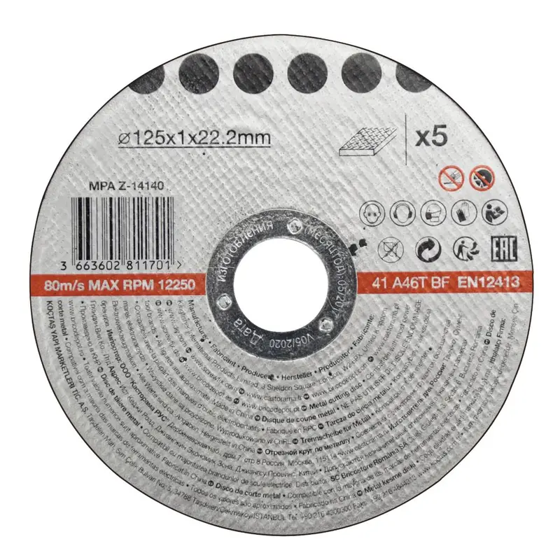5-Pack 125Mm Metal-Cutting Abrasive Discs (22.2Mm Arbor) 1