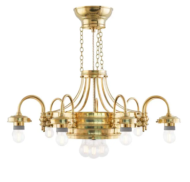 6-Arm Brass Ring Chandelier – Unshaded Design 1