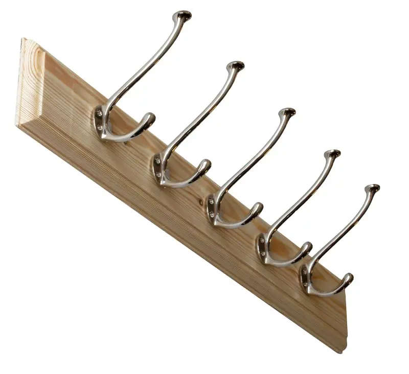 65 Cm Pine Coat Hook Rail With Bårebo Hat Hooks – Nickel-Plated 1