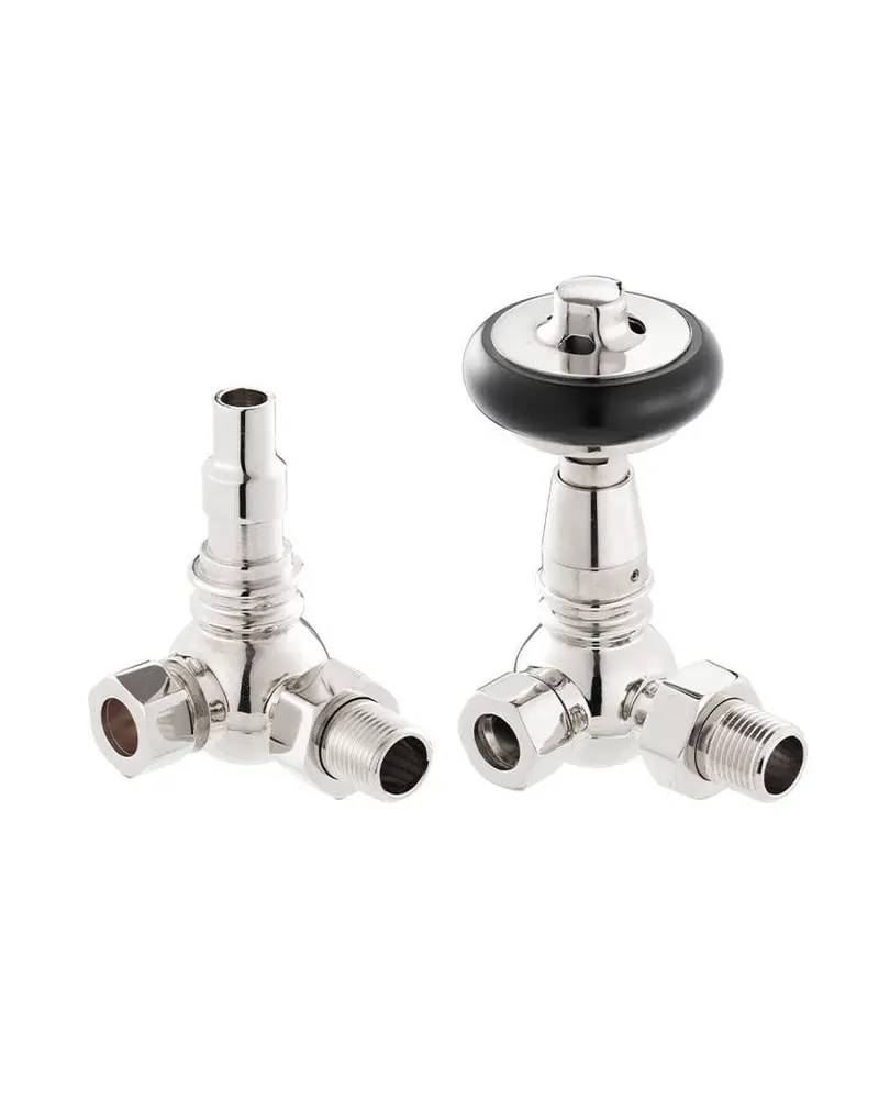 Angled Thermostatic Radiator Valve – York Model In Chrome And Wood 1