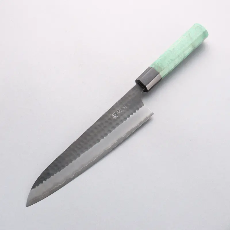 Anryu Blue Super Kurouchi Gyuto – 210Mm Green Stabilized Wood Handle 1