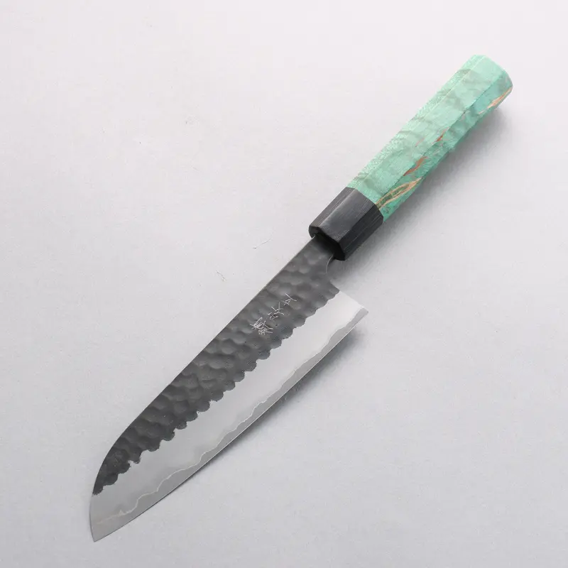 Anryu Blue Super Santoku Knife – 165Mm Kurouchi Finish & Green Stabilized Wood Handle 1