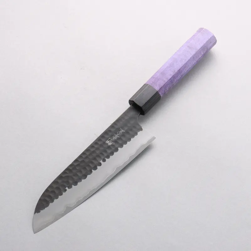 Anryu Blue Super Santoku Knife – 165Mm Kurouchi Finish & Purple Stabilized Wood Handle 1