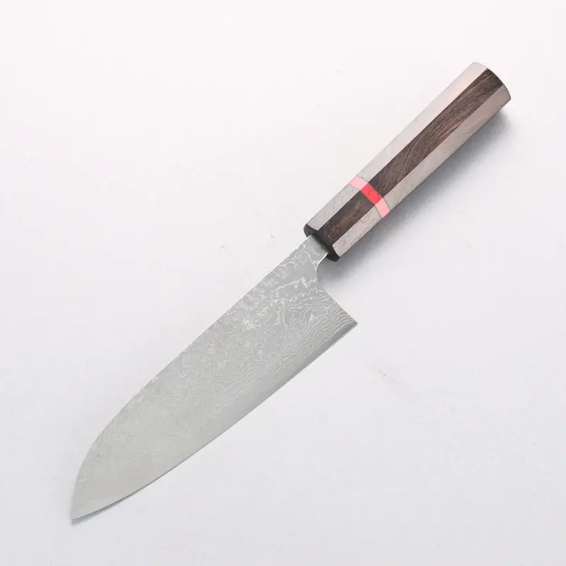 Anryu Vg10 Migaki Damascus 150Mm Santoku With Ebony Handle And Red Turquoise Accent Ring 1