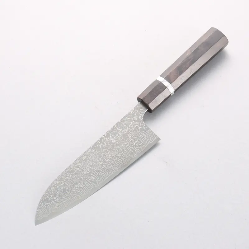 Anryu Vg10 Migaki Damascus 150Mm Santoku With Ebony Handle And White Turquoise Accent Ring 1
