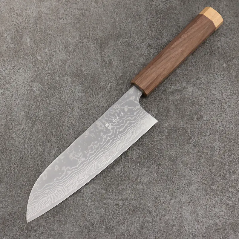 Anryu Vg10 Migaki Damascus 170Mm Santoku Knife With Walnut Handle And End Ferrule 1