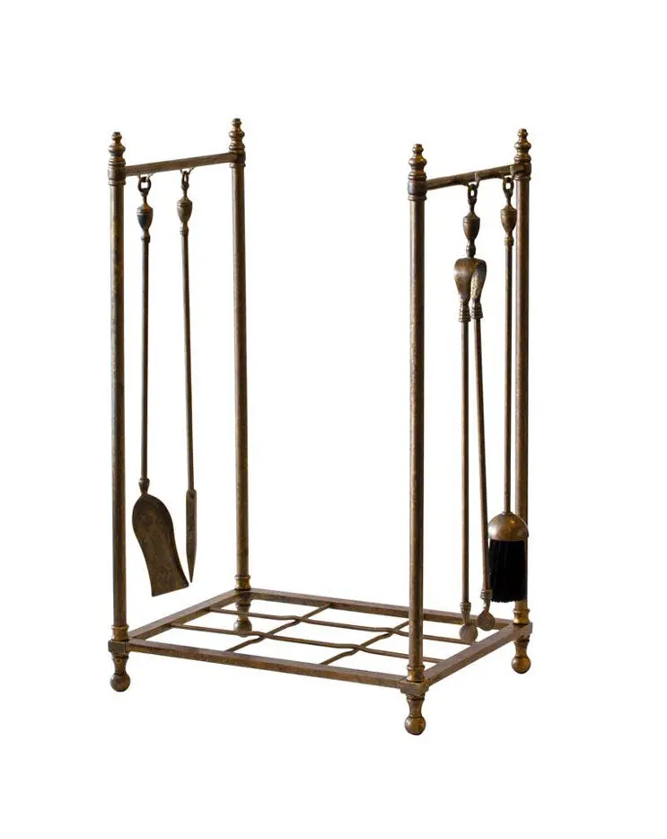 Antique Brass Fireplace Tool Stand With Accessories 1