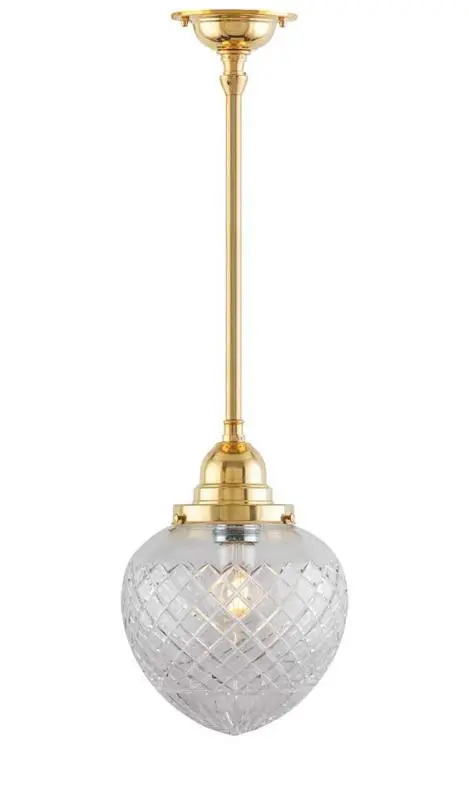 Bathroom Ceiling Light – Byström Pendant 100 Mm In Brass With Clear Droplet Shade 1