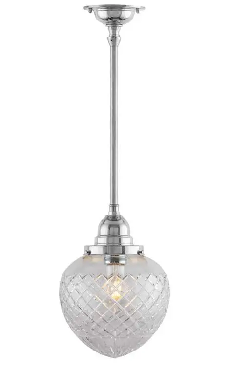 Bathroom Ceiling Light – Byström Pendant 100 Mm In Nickel With Clear Droplet Shade 1