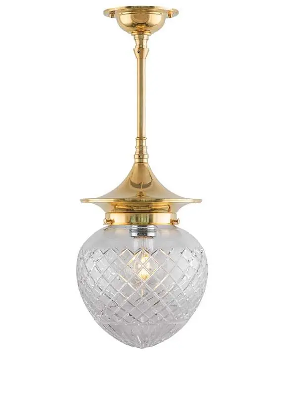 Bathroom Ceiling Light – Dahlberg Pendant 100 Mm In Brass With Clear Glass Droplet Shade 1