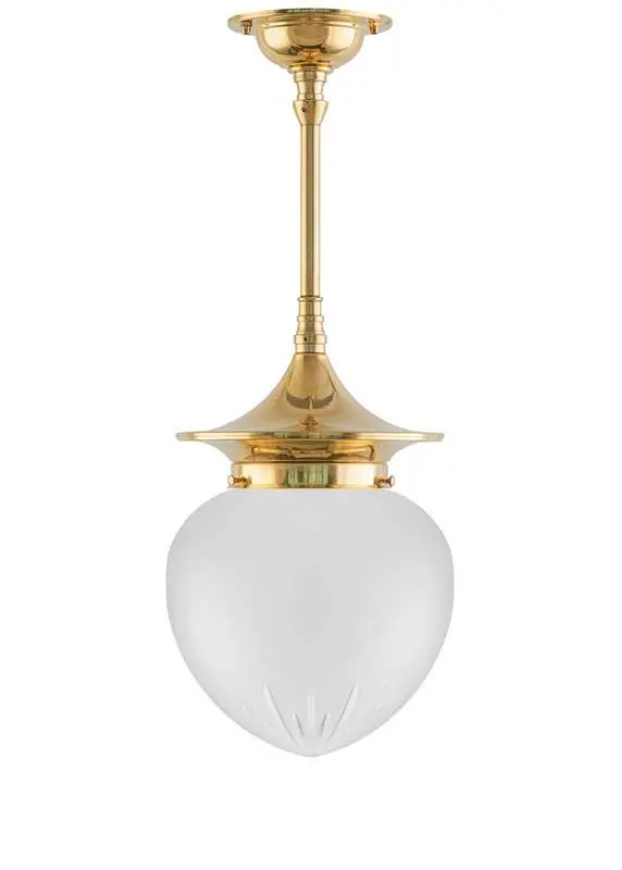 Bathroom Ceiling Light – Dahlberg Pendant 100 Mm In Brass With Frosted Glass Droplet Shade 1