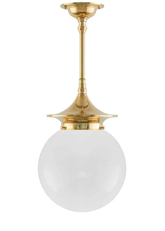 Bathroom Ceiling Light – Dahlberg Pendant 100 Mm In Brass With Opal Glass Drum Shade 1