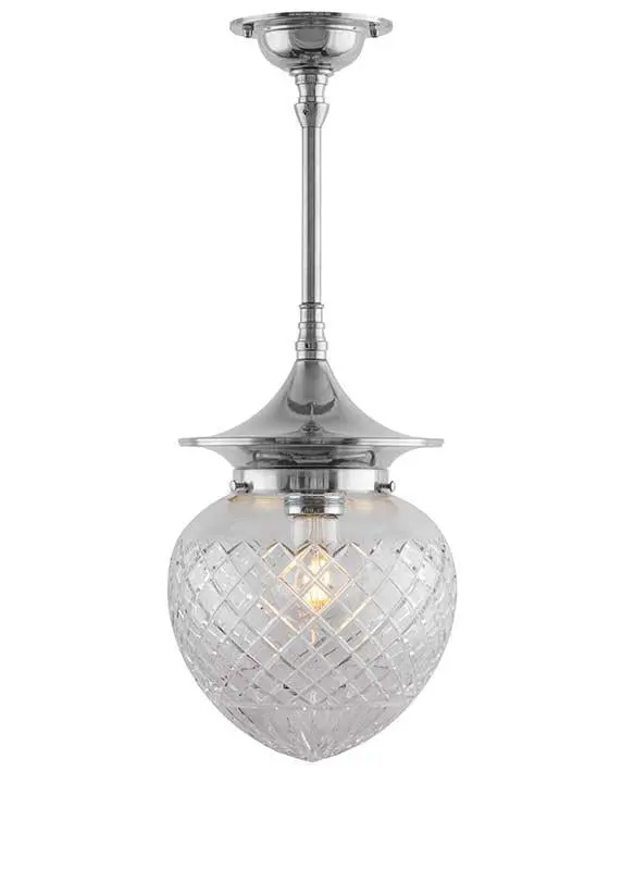 Bathroom Ceiling Light – Dahlberg Pendant 100 Mm In Nickel With Clear Glass Droplet Shade 1