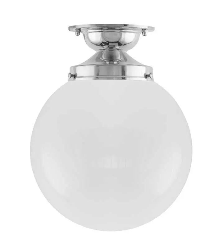 Bathroom Ceiling Light – Lundkvist 100 In Nickel Finish With Globe Shade 1