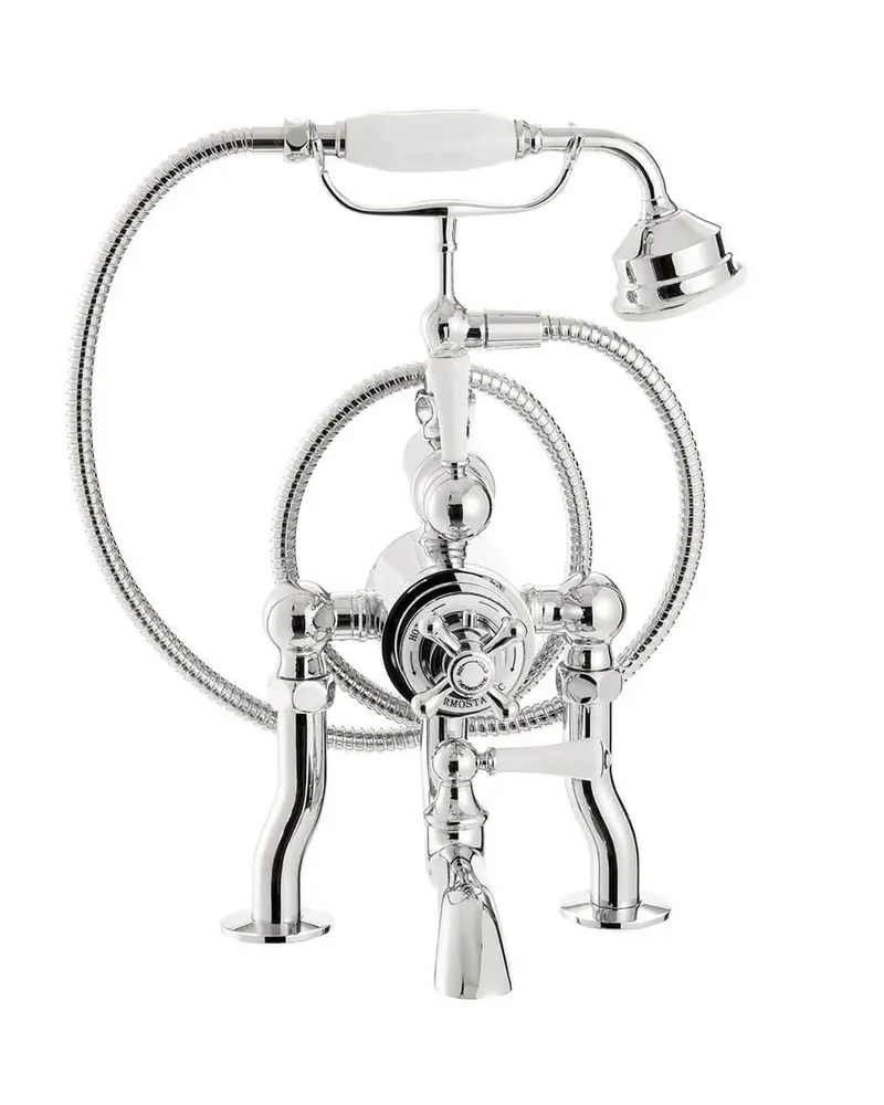 Belfast Thermostatic Freestanding Bathtub Mixer – Chrome Finish With Porcelain Handles 1