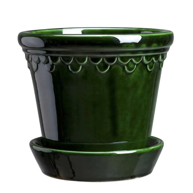 Bergs Potter Jugend-Style Planter With Saucer – 25 Cm, Emerald Green 1