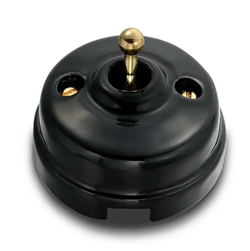 Black Ceramic Dimmer – Brass-Trimmed Rocker Switch 1