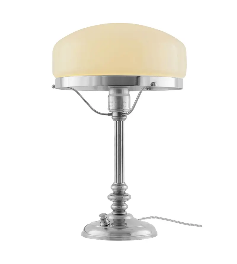 Bordslampa I Nickel Med Benvit Skärm – Karlfeldt-Design 1