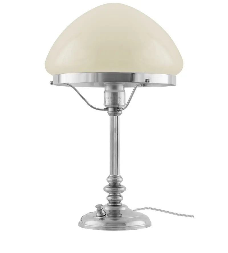 Bordslampa I Nickel Med Toppig Benvit Skärm – Karlfeldt-Design 1