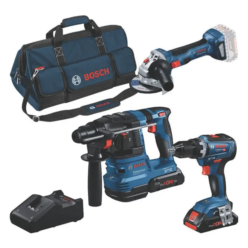 Bosch 18V 3-Piece Brushless Tool Kit – Includes 2X 4.0Ah Coolpack Batteries 1