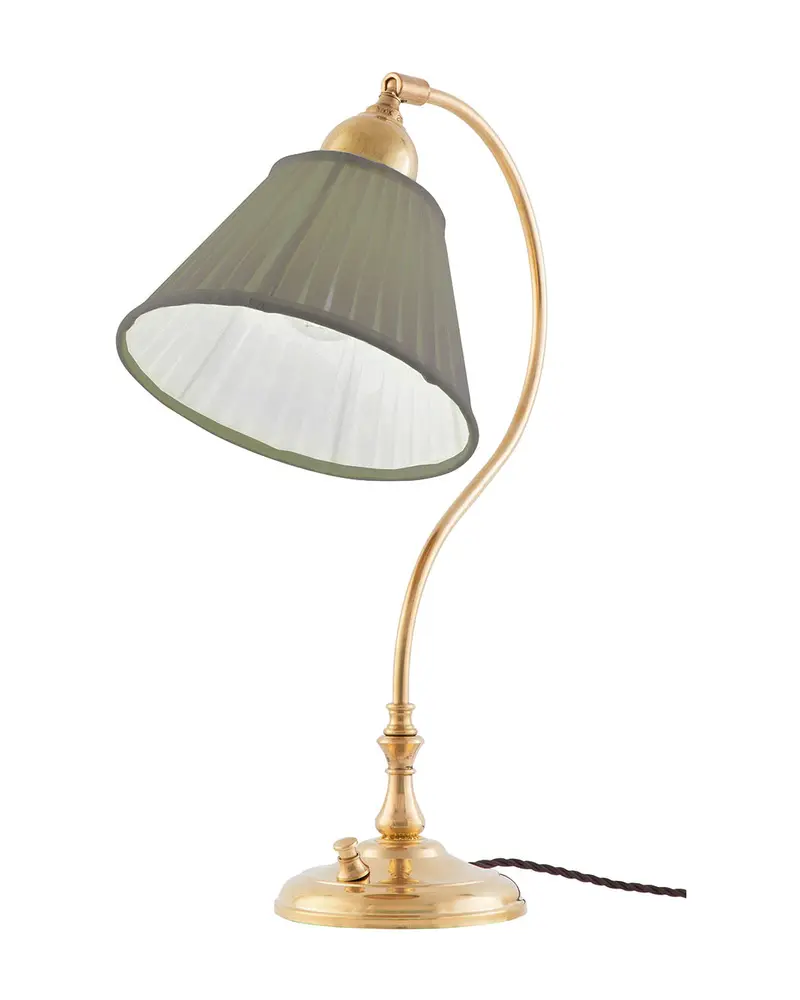 Brass Desk Lamp – Lagerlöf Olive Green Fabric Shade, Adjustable Design 1