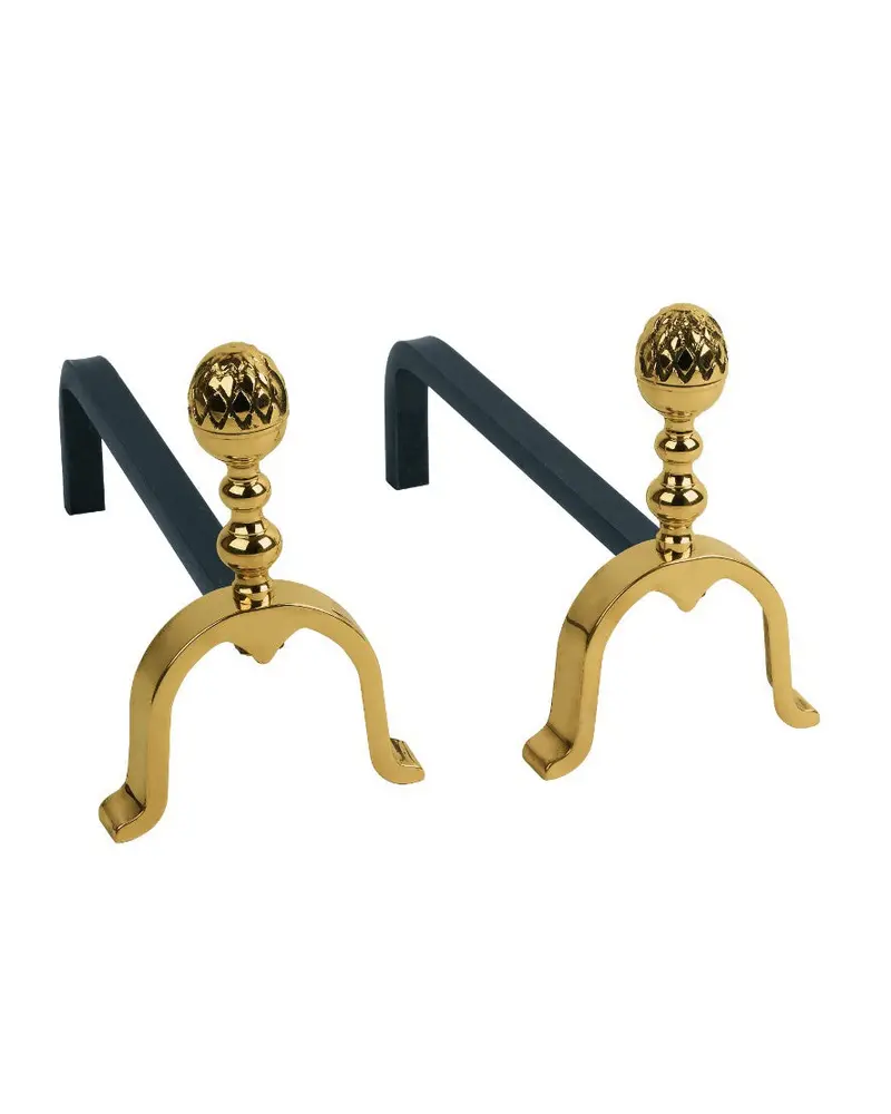 Brass Fireplace Dogs – Pinecone Pair 1