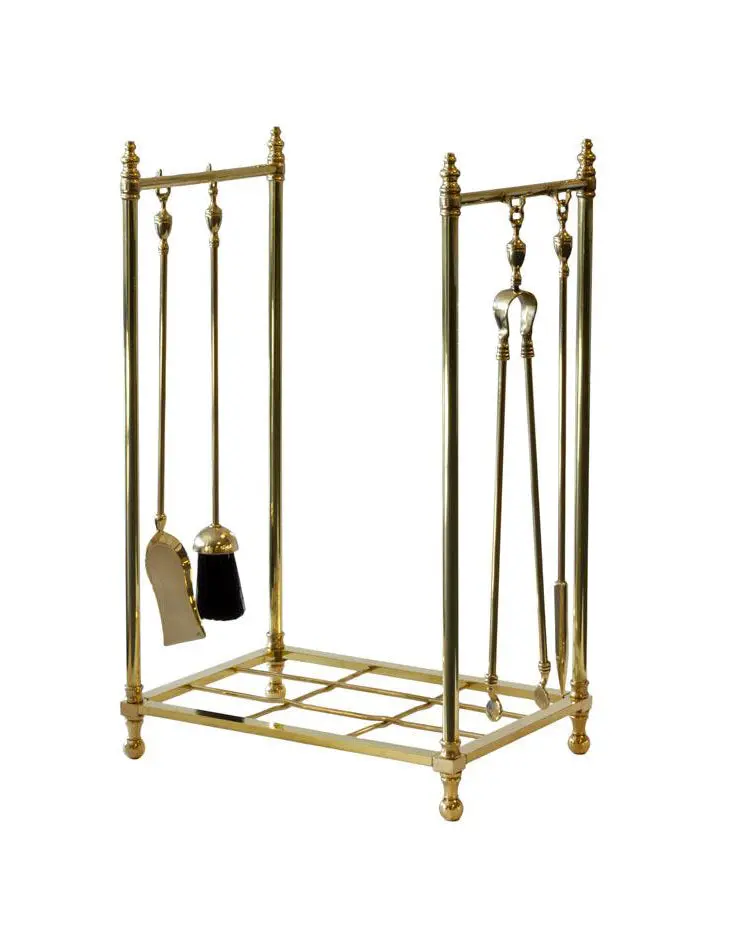 Brass Fireplace Tool Stand With Full Set 1