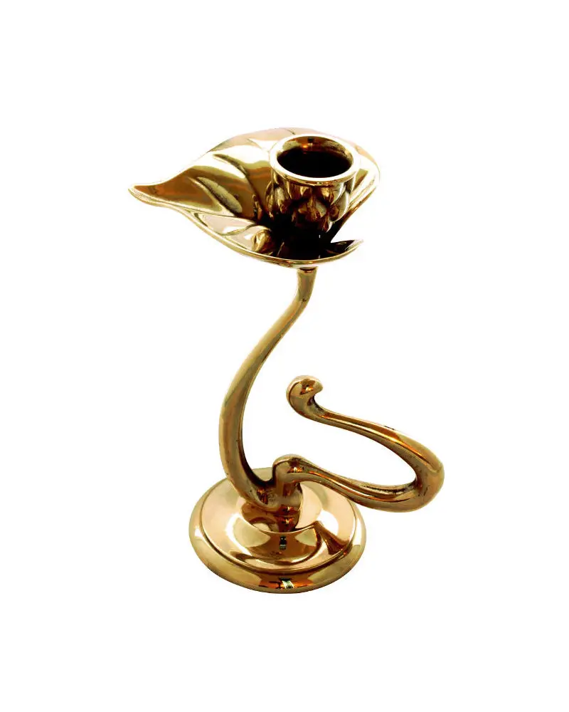 Brass Jugend-Style Candle Stand – Single-Arm Sculptural Design 1