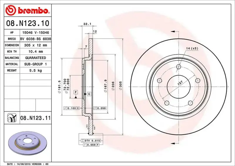 Brembo 08N12311C02 Front Brake Rotor – High-Performance Slotted Disc For Oe Fitment 1