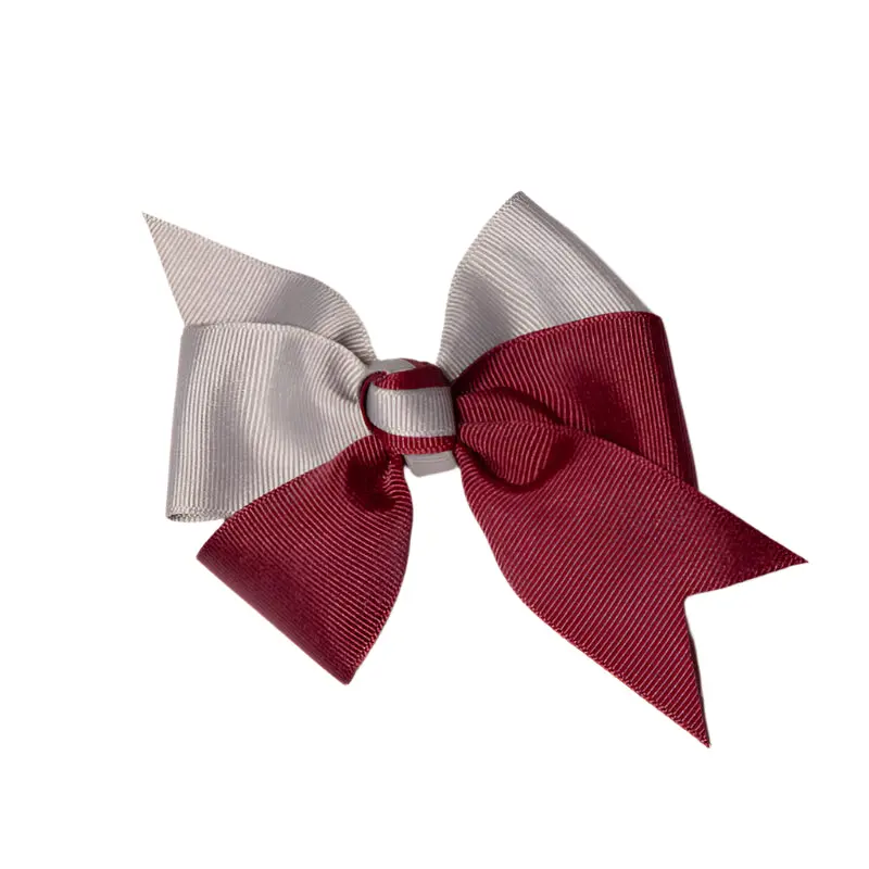 Burgundy & Grey Plaid Bow – French Clip Fastening, Single Unit 1