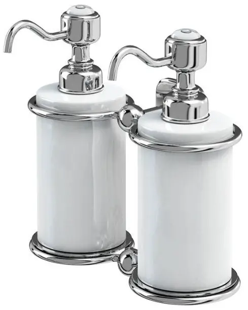 Burlington Dual-Dispenser Wall-Mount Soap Pump – Chrome & Porcelain 1