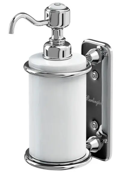 Burlington Single-Dispenser Wall-Mount Soap Pump – Chrome & Porcelain 1