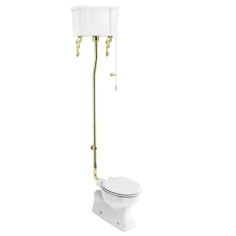 Burlington Wall-Mounted High-Level Toilet Suite With Gold Accents 1