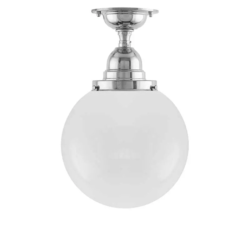 Byström 100 Nickel Ceiling Light With Opal Glass Shade – Bathroom Mount 1