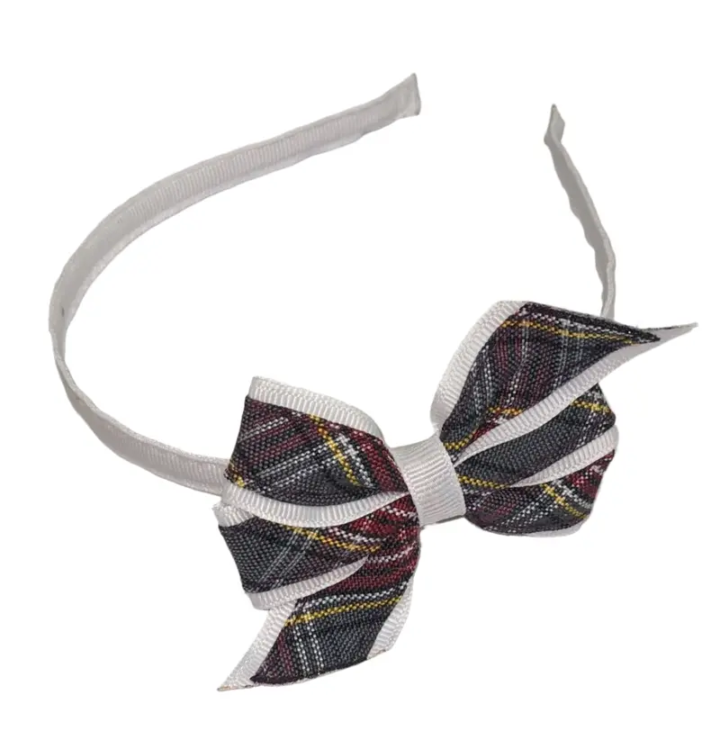 Chs Mini Monarch Plaid Bow Headband – White, Pack Of One 1