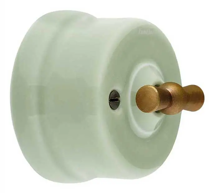Decorative Light Switch – Light Green Porcelain Toggle (Stair/Outdoor/Rotary) With Bronze Knob 1