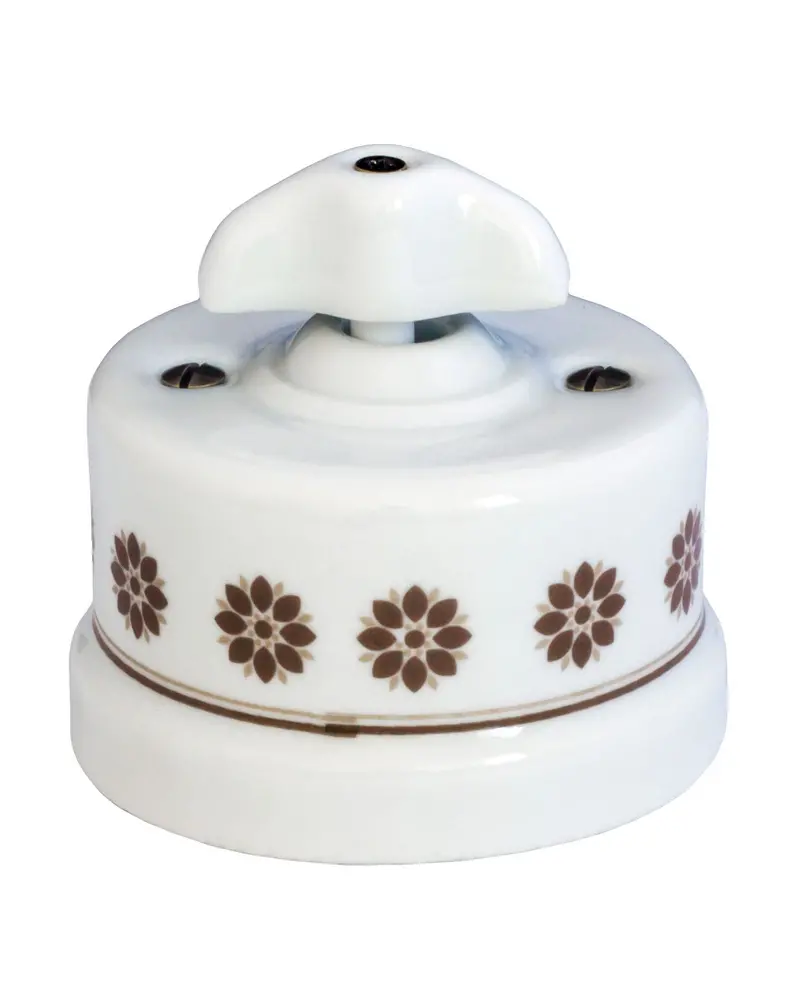Decorative White Porcelain Light Switch With Brown Accents 1