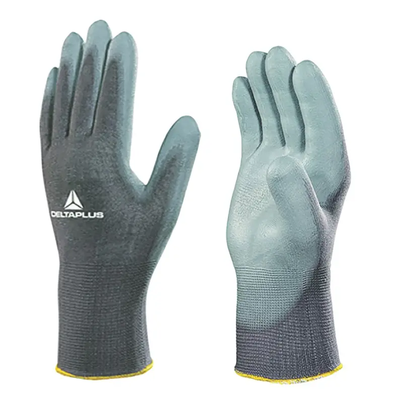 Delta Plus Ve702Pg Grey Pu-Coated General Handling Gloves – Large (12-Pack) 1