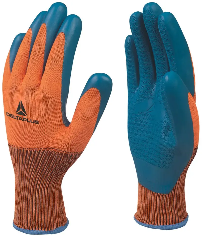 Delta Plus Ve733 Orange/Blue Supreme Grip Handling Gloves – Large 1