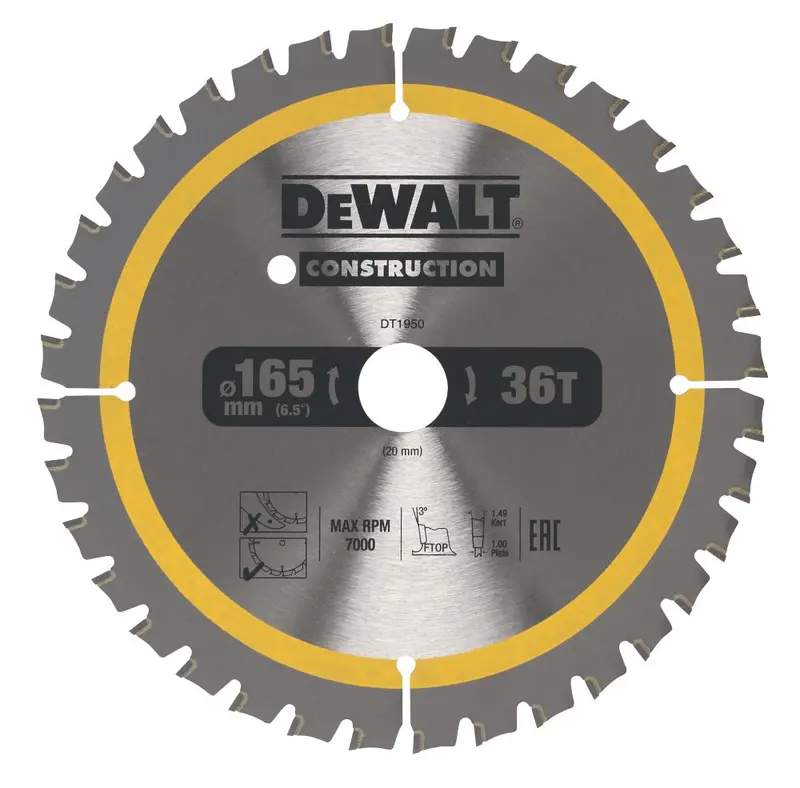 Dewalt Aluminium-Cutting Circular Saw Blade – 165Mm X 20Mm, 36-Tooth Non-Ferrous Blade 1