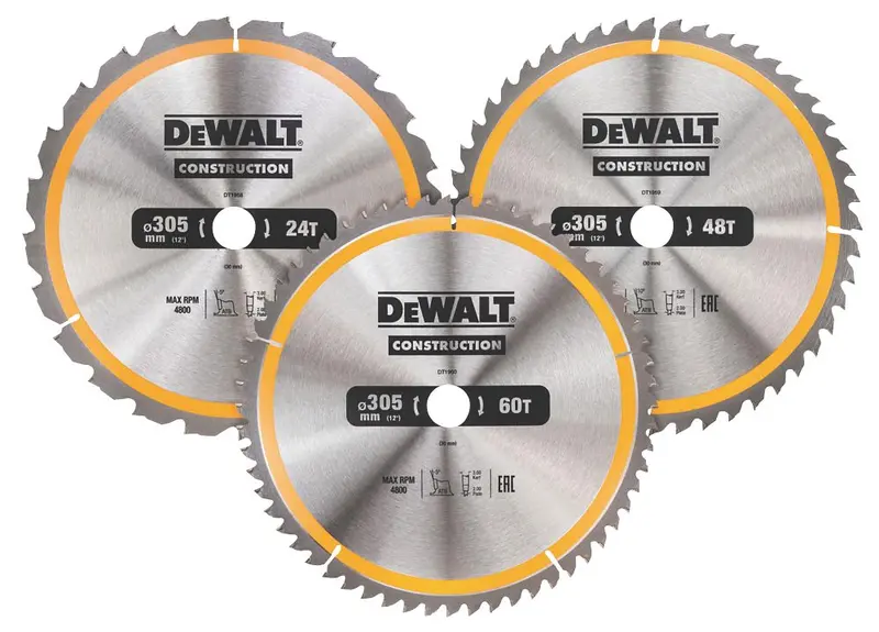 Dewalt Wood Circular Saw Blade Pack – 305Mm X 30Mm, Mixed Tooth Count (24T/48T/60T), 3-Blade Set 1