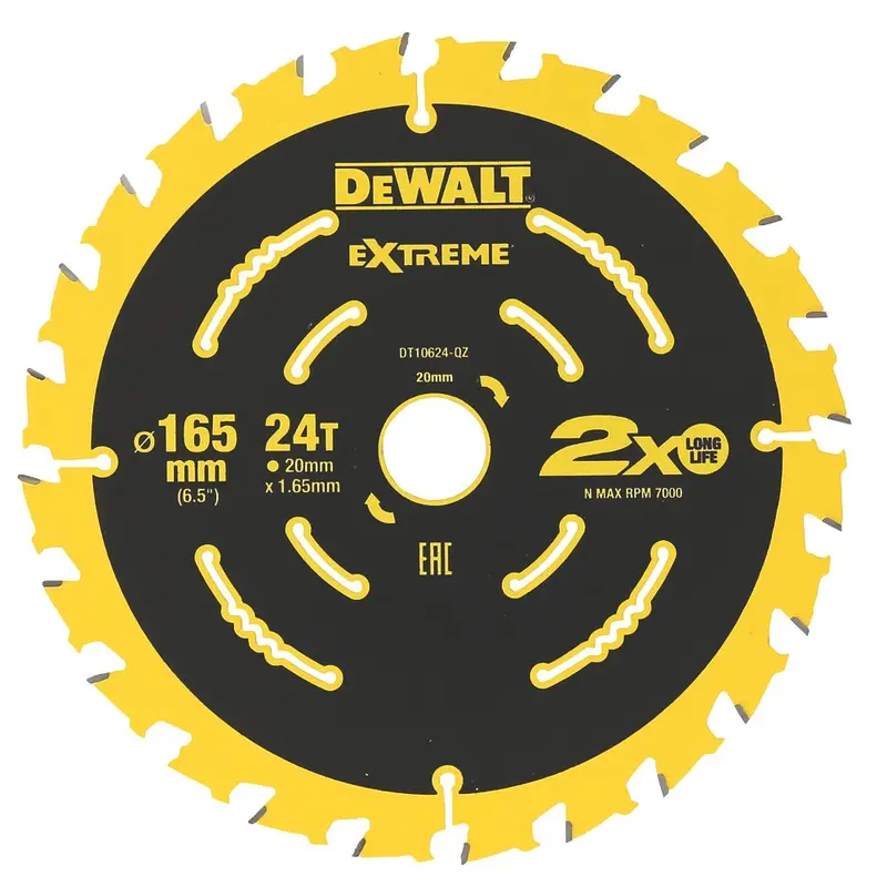 Dewalt Wood Extreme 2Nd Fix Circular Saw Blade – 165Mm X 20Mm, 24-Tooth Fast-Cut Blade 1
