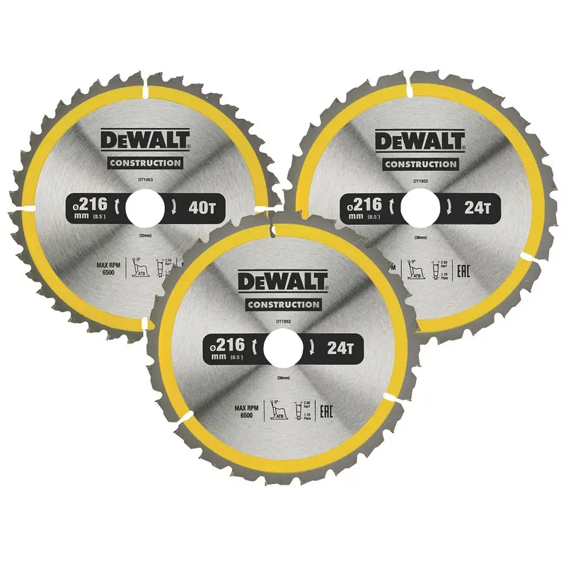 Dewalt Wood-Plastic Circular Saw Blades – 216Mm X 30Mm, 24T & 40T, 3-Pack 1