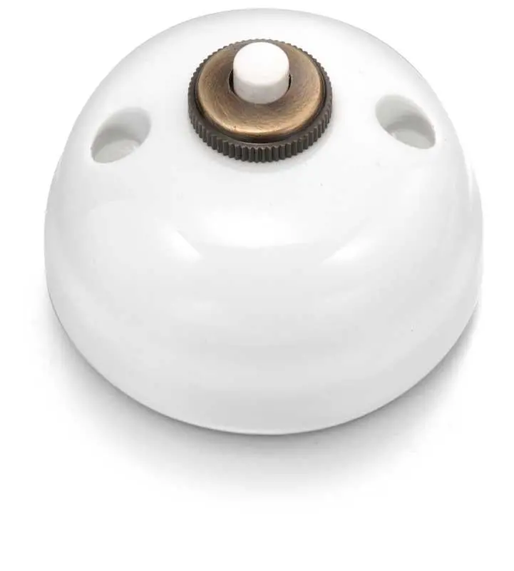 Dimmer Switch – Rounded Single-Button In White Porcelain & Antique Bronze 1