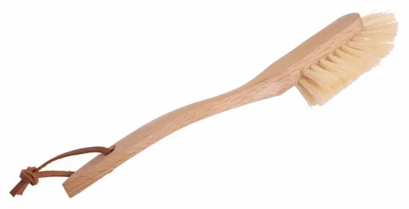 Dishbrush With Wooden Handle And Leather Strap 1