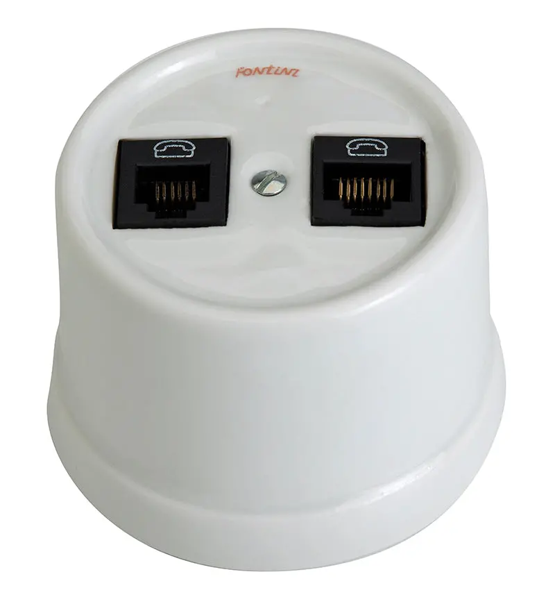 Dual Rj45 Data Socket – Surface-Mount White Porcelain 1
