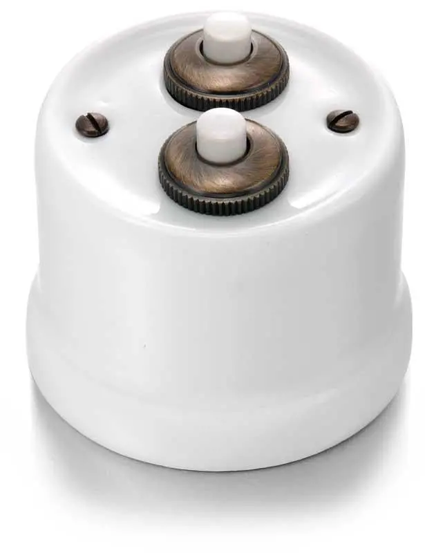 Dual Spring-Return Push Button – White Porcelain & Antique Bronze 1